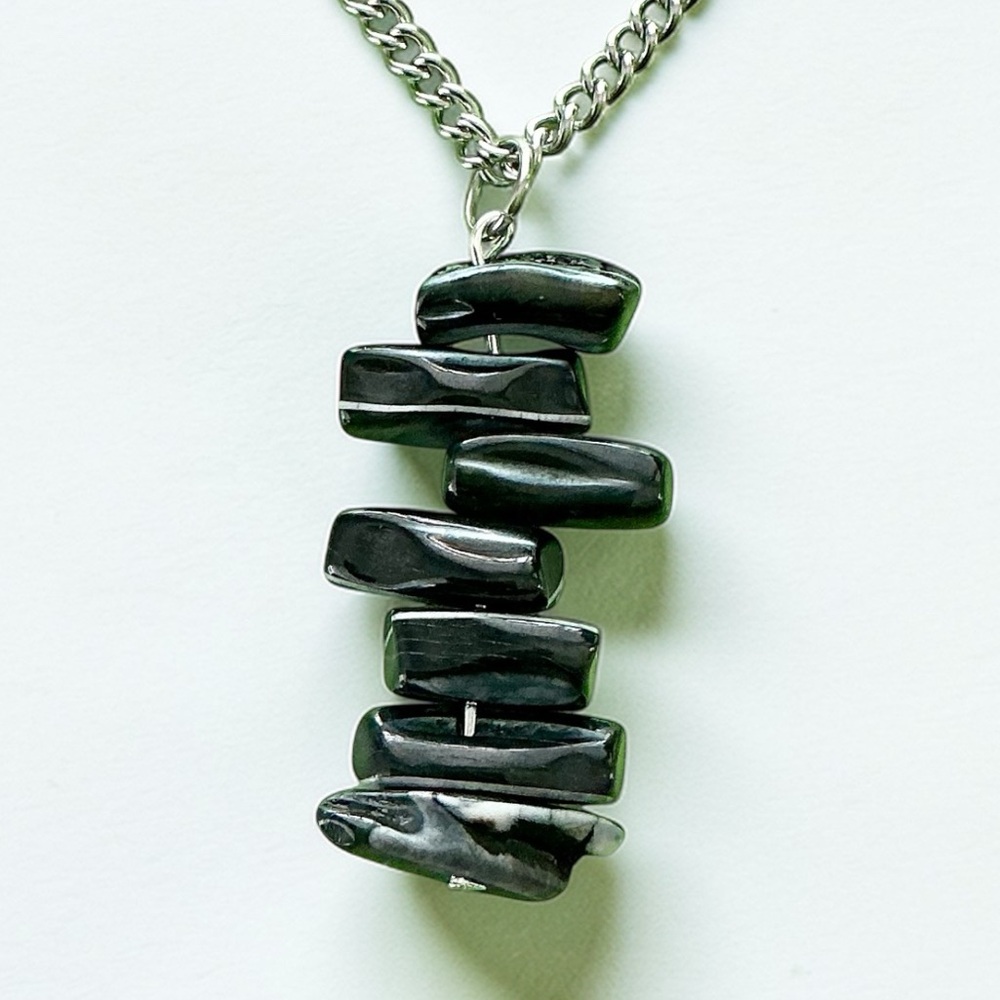 🆕 Large Black Obsidian Gemstones Pendant Necklace-Stainless Steel